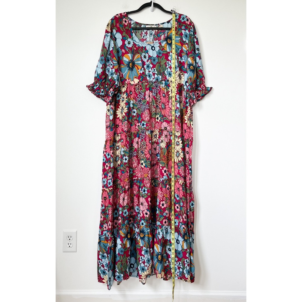 NEW Natural Life Collette Tiered Floral Maxi Dress Ruffle Womens XL Pink Blue - Picture 10 of 14
